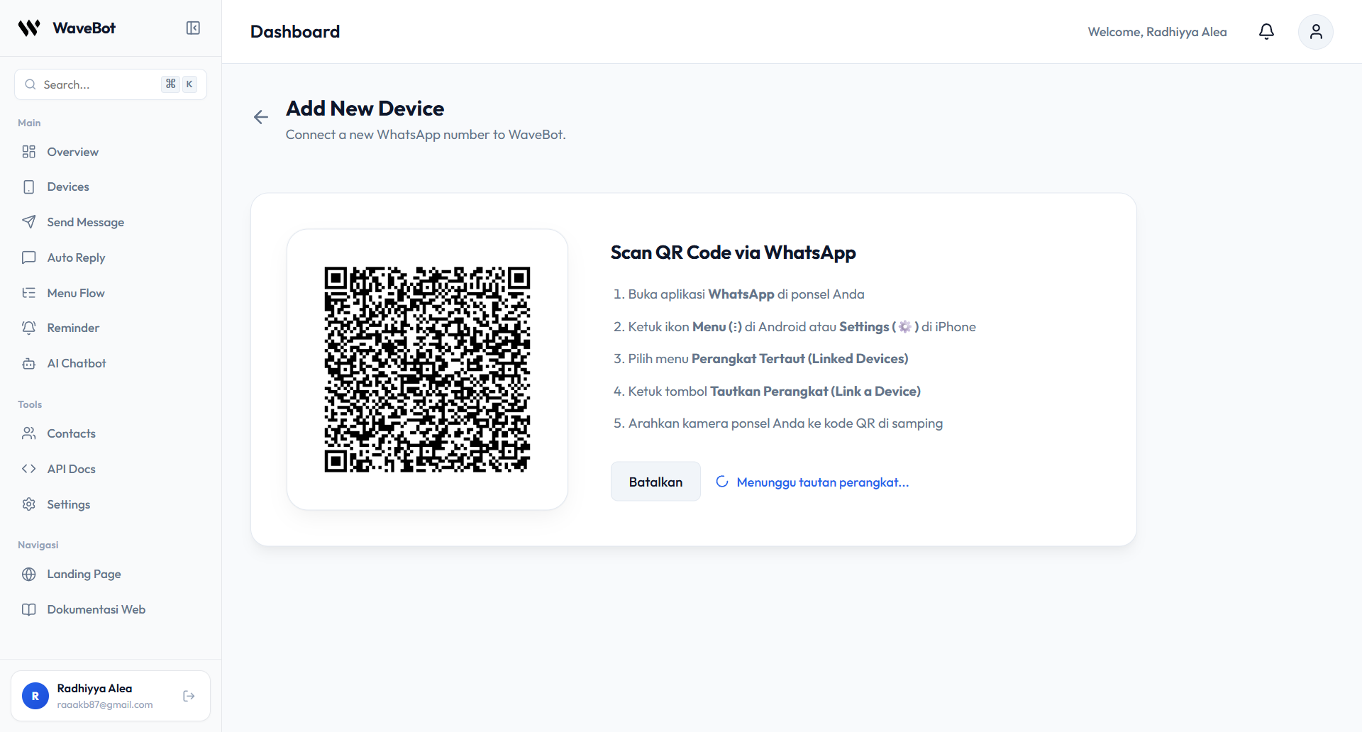 WaveBot Connect Device with QR Code